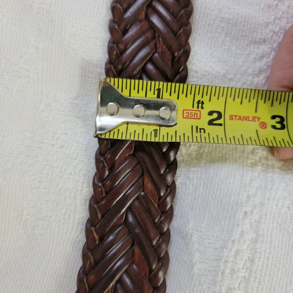 Brighton Mens Brown Braided Leather Belt Engraved Silver‎ Buckle Q6607 Size 28